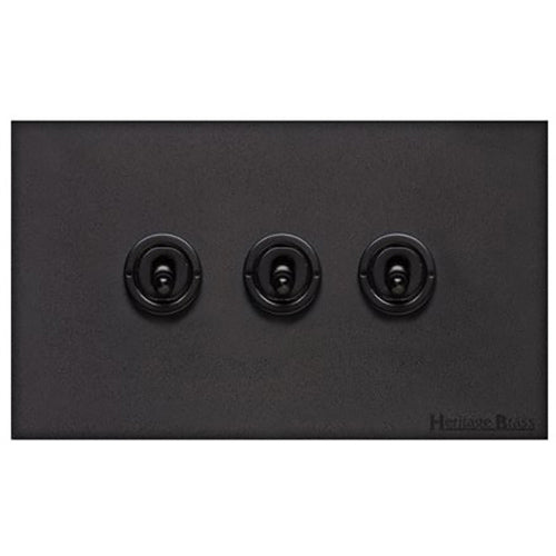 Windsor Range Matt Black Switches & Sockets, WBK - 3 Gang Toggle Switch by Heritage Brass By M-Marcus