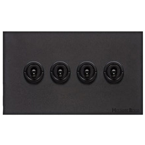 Windsor Range Matt Black Switches & Sockets, WBK - 4 Gang Toggle Switch by Heritage Brass By M-Marcus