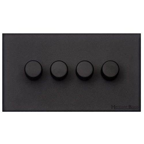 Windsor Range Matt Black Switches & Sockets, WBK - 4 Gang TED Dimmer (Compatible with LED Lamps) by Heritage Brass By M-Marcus