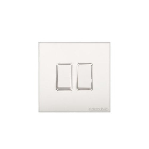 Windsor Range Matt White Switches & Sockets, WNW - 2 Gang Rocker Switch by Heritage Brass By M-Marcus