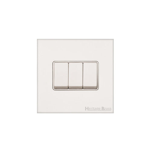Windsor Range Matt White Switches & Sockets, WNW - 3 Gang Rocker Switch by Heritage Brass By M-Marcus
