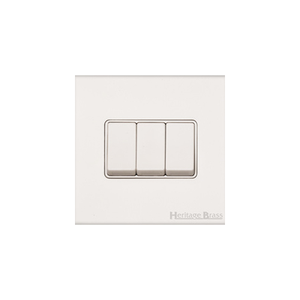 Windsor Range Matt White Switches & Sockets, WNW - 3 Gang Rocker Switch by Heritage Brass By M-Marcus