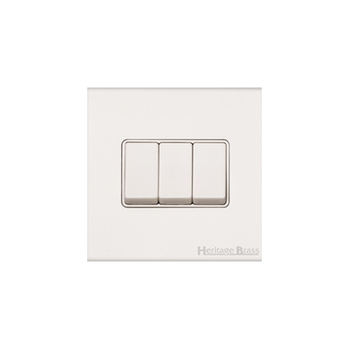 Windsor Range Matt White Switches & Sockets, WNW - 3 Gang Rocker Switch by Heritage Brass By M-Marcus