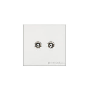 Windsor Range Matt White Switches & Sockets, WNW - 2 Gang TV Coaxial Socket by Heritage Brass By M-Marcus