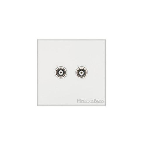 Windsor Range Matt White Switches & Sockets, WNW - 2 Gang TV Coaxial Socket by Heritage Brass By M-Marcus