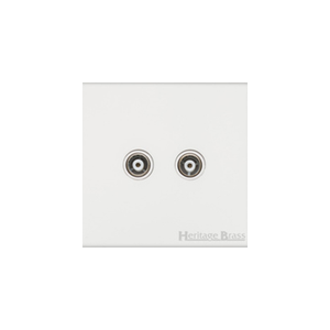 Windsor Range Matt White Switches & Sockets, WNW - 2 Gang TV Coaxial Socket by Heritage Brass By M-Marcus