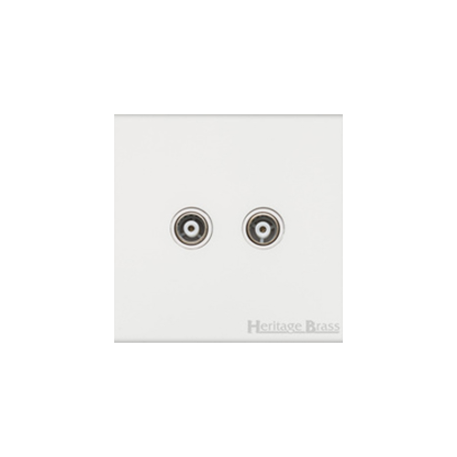 Windsor Range Matt White Switches & Sockets, WNW - 2 Gang TV Coaxial Socket by Heritage Brass By M-Marcus