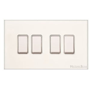 Windsor Range Matt White Switches & Sockets, WNW - 4 Gang Rocker Switch by Heritage Brass By M-Marcus