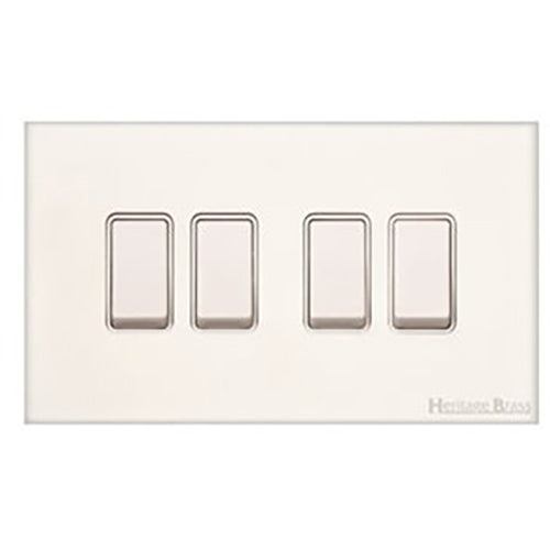 Windsor Range Matt White Switches & Sockets, WNW - 4 Gang Rocker Switch by Heritage Brass By M-Marcus