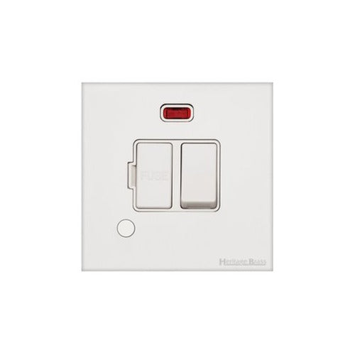 Windsor Range Matt White Switches & Sockets, WNW - Switched Spur with Neon + Cord (13 Amp) by Heritage Brass By M-Marcus