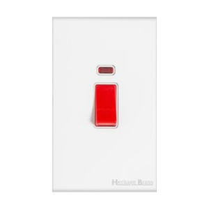 Windsor Range Matt White Switches & Sockets, WNW - 45A DP Cooker Switch with Neon (tall plate) by Heritage Brass By M-Marcus