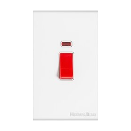 Windsor Range Matt White Switches & Sockets, WNW - 45A DP Cooker Switch with Neon (tall plate) by Heritage Brass By M-Marcus