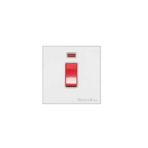 Windsor Range Matt White Switches & Sockets, WNW - 45A DP Cooker Switch with Neon (single plate) by Heritage Brass By M-Marcus