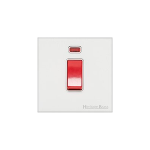 Windsor Range Matt White Switches & Sockets, WNW - 45A DP Cooker Switch with Neon (single plate) by Heritage Brass By M-Marcus