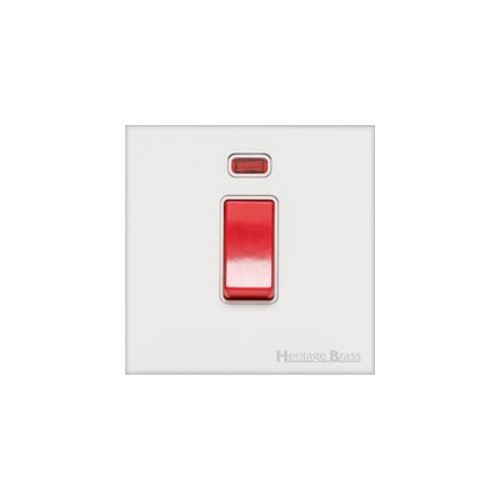 Windsor Range Matt White Switches & Sockets, WNW - 45A DP Cooker Switch with Neon (single plate) by Heritage Brass By M-Marcus