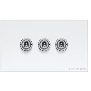 Windsor Range Matt White Switches & Sockets, WNW - 3 Gang Toggle Switch by Heritage Brass By M-Marcus