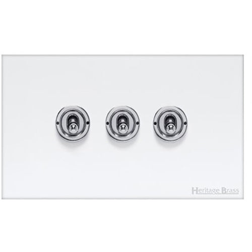 Windsor Range Matt White Switches & Sockets, WNW - 3 Gang Toggle Switch by Heritage Brass By M-Marcus