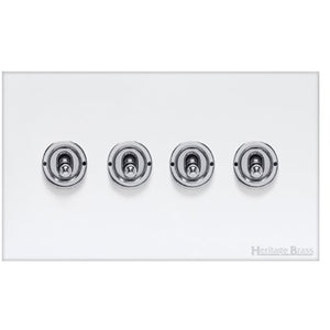 Windsor Range Matt White Switches & Sockets, WNW - 4 Gang Toggle Switch by Heritage Brass By M-Marcus