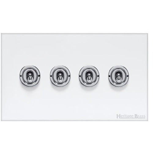 Windsor Range Matt White Switches & Sockets, WNW - 4 Gang Toggle Switch by Heritage Brass By M-Marcus