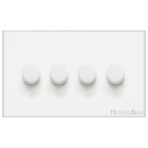 Windsor Range Matt White Switches & Sockets, WNW - 4 Gang TED Dimmer (Compatible with LED Lamps) by Heritage Brass By M-Marcus
