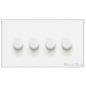 Windsor Range Matt White Switches & Sockets, WNW - 4 Gang Dimmer 400 watts(Compatible with halogen/ incandescent bulbs) by Heritage Brass By M-Marcus