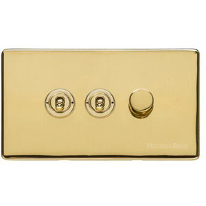 Vintage Range Polished Brass Switches & Sockets, X01 - 3G Mixed Toggle Dimmer Switch 2xToggle 1xTED by Heritage Brass By M-Marcus