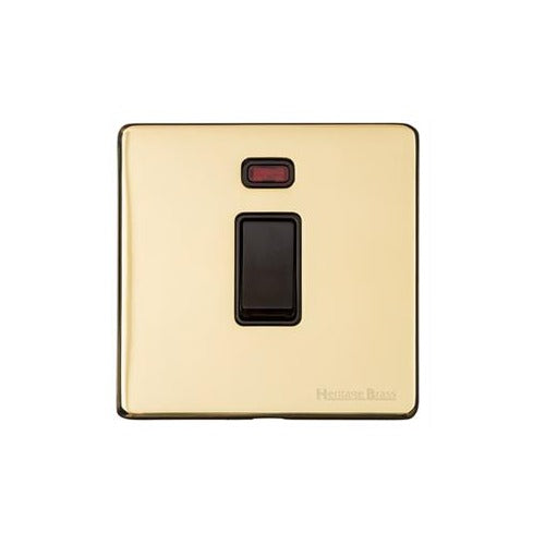 Vintage Range Polished Brass Switches & Sockets, X01 - 20A Double Pole Switch with Neon by Heritage Brass By M-Marcus