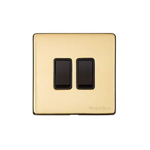 Vintage Range Polished Brass Switches & Sockets, X01 - 2 Gang Rocker Switch by Heritage Brass By M-Marcus