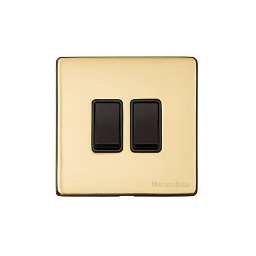 Vintage Range Polished Brass Switches & Sockets, X01 - 2 Gang Rocker Switch by Heritage Brass By M-Marcus