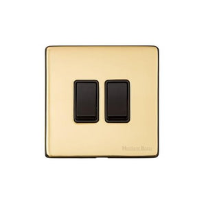 Vintage Range Polished Brass Switches & Sockets, X01 - 2 Gang Rocker Switch by Heritage Brass By M-Marcus