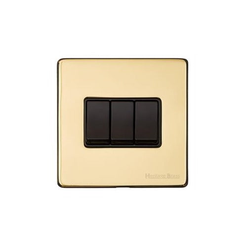 Vintage Range Polished Brass Switches & Sockets, X01 - 3 Gang Rocker Switch by Heritage Brass By M-Marcus