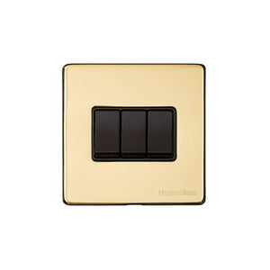 Vintage Range Polished Brass Switches & Sockets, X01 - 3 Gang Rocker Switch by Heritage Brass By M-Marcus