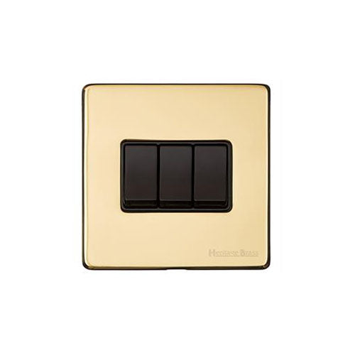 Vintage Range Polished Brass Switches & Sockets, X01 - 3 Gang Rocker Switch by Heritage Brass By M-Marcus