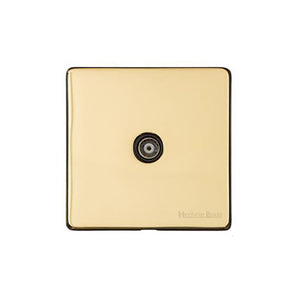 Vintage Range Polished Brass Switches & Sockets, X01 - 1 Gang Non-Isolated TV Coaxial Socket by Heritage Brass By M-Marcus