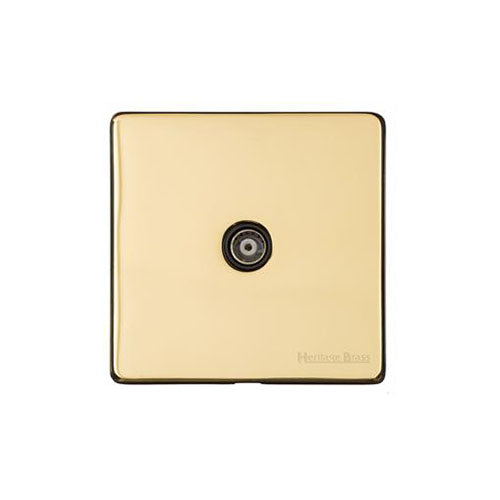 Vintage Range Polished Brass Switches & Sockets, X01 - 1 Gang Non-Isolated TV Coaxial Socket by Heritage Brass By M-Marcus