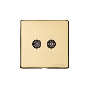 Vintage Range Polished Brass Switches & Sockets, X01 - 2 Gang TV Coaxial Socket by Heritage Brass By M-Marcus