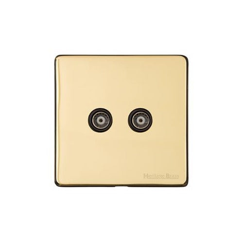 Vintage Range Polished Brass Switches & Sockets, X01 - 2 Gang TV Coaxial Socket by Heritage Brass By M-Marcus