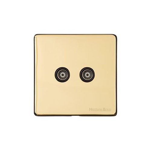 Vintage Range Polished Brass Switches & Sockets, X01 - 2 Gang TV Coaxial Socket by Heritage Brass By M-Marcus