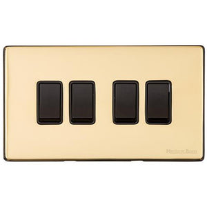 Vintage Range Polished Brass Switches & Sockets, X01 - 4 Gang Rocker Switch by Heritage Brass By M-Marcus
