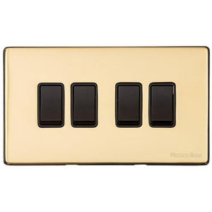 Windsor Range Polished Brass Switches & Sockets, WN1 - 4 Gang Rocker Switch by Heritage Brass By M-Marcus