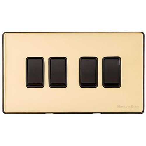 Windsor Range Polished Brass Switches & Sockets, WN1 - 4 Gang Rocker Switch by Heritage Brass By M-Marcus