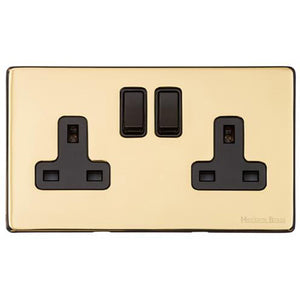 Vintage Range Polished Brass Switches & Sockets, X01 - Double Socket (13 Amp) by Heritage Brass By M-Marcus