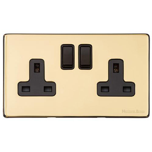 Vintage Range Polished Brass Switches & Sockets, X01 - Double Socket (13 Amp) by Heritage Brass By M-Marcus