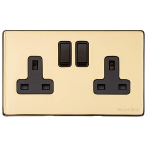 Vintage Range Polished Brass Switches & Sockets, X01 - Double Socket (13 Amp) by Heritage Brass By M-Marcus