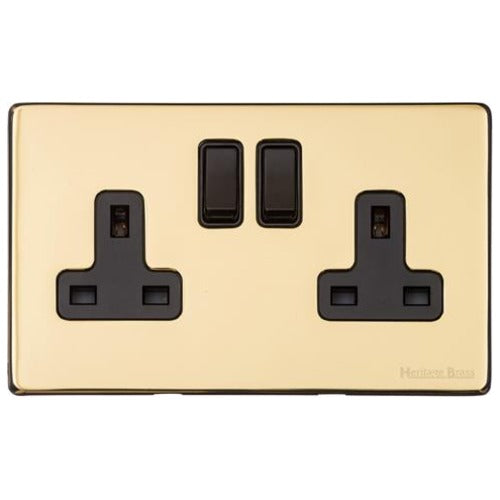 Vintage Range Polished Brass Switches & Sockets, X01 - Double Socket (13 Amp) by Heritage Brass By M-Marcus