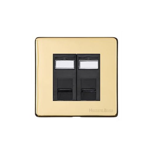 Vintage Range Unlacquered Polished Brass Switches & Sockets, XUL - 2 Gang Secondary Line Socket by Heritage Brass By M-Marcus