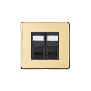 Vintage Range Unlacquered Polished Brass Switches & Sockets, XUL - 2 Gang Secondary Line Socket by Heritage Brass By M-Marcus