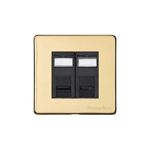 Vintage Range Unlacquered Polished Brass Switches & Sockets, XUL - 2 Gang Master Line Socket by Heritage Brass By M-Marcus