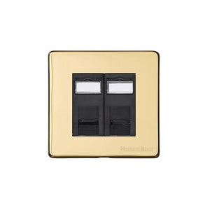 Vintage Range Polished Brass Switches & Sockets, X01 - 2 Gang RJ45 by Heritage Brass By M-Marcus
