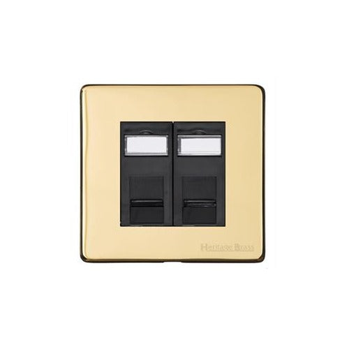 Vintage Range Polished Brass Switches & Sockets, X01 - 2 Gang RJ45 by Heritage Brass By M-Marcus